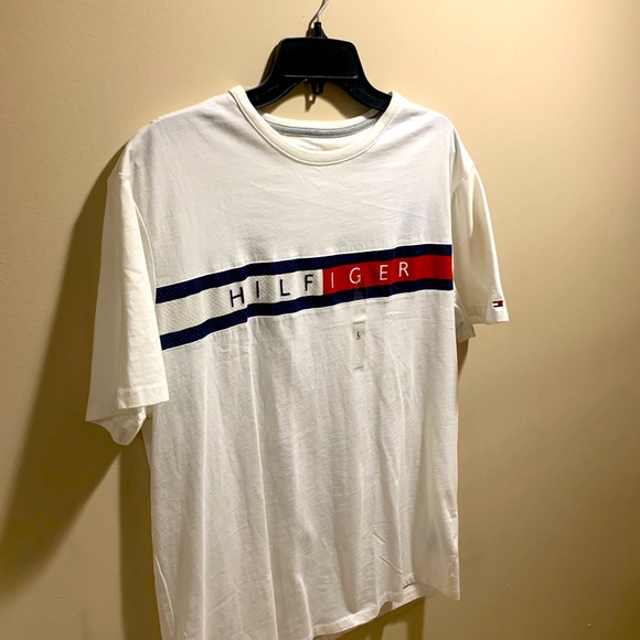 Tommy Hilfiger White Graphic Logo Tee Size L - Picture 2 of 7